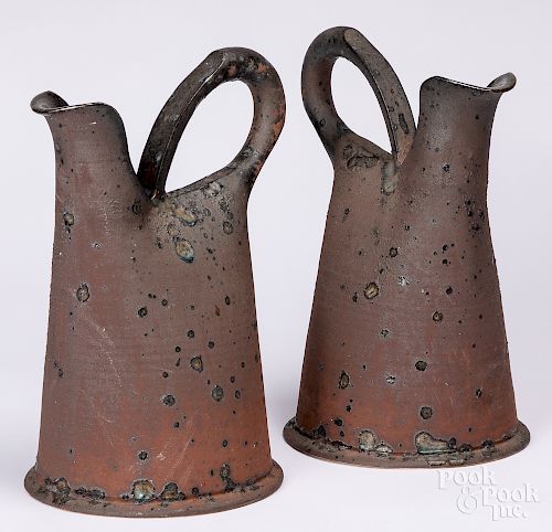 Anne Hirondelle pair of studio pottery ewers