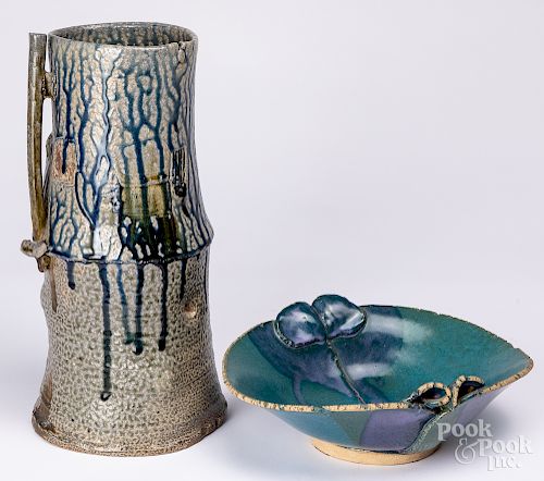Studio pottery vase and bowl
