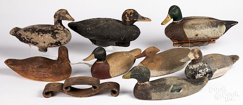 Eight carved and painted duck and goose decoys