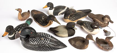 Eleven contemporary carved and painted duck decoy