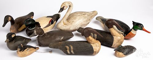 Ten contemporary carved and painted decoys
