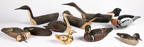 Ten contemporary carved and painted duck decoys