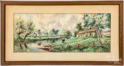 Pair of English watercolor landscapes