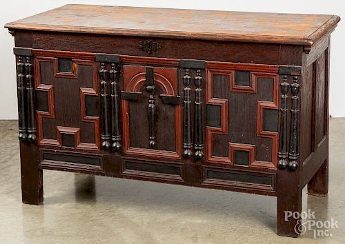 Pilgrim century style joined oak chest