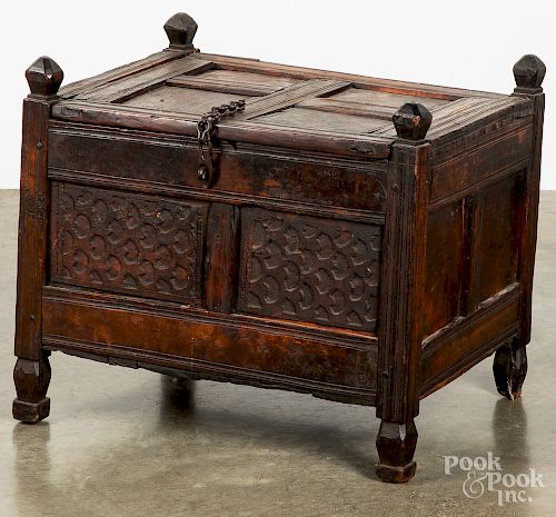 Continental carved pine chest