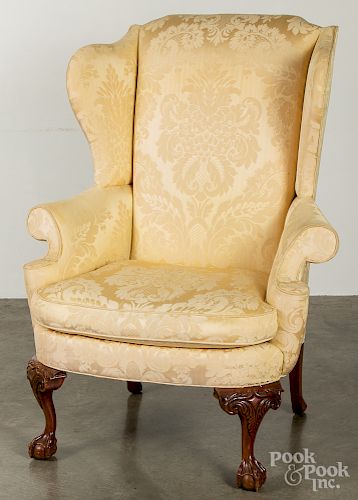 Chippendale style carved mahogany wing chair