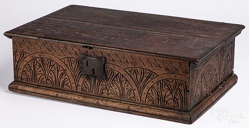 George I carved oak Bible box
