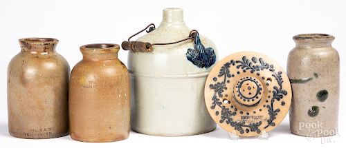 Three stoneware jars, etc.