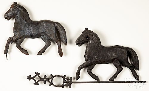 Two swell bodied horse weathervanes, etc.