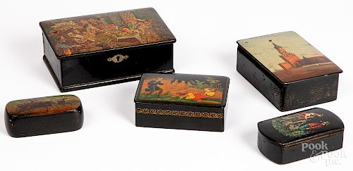 Five antique Russian lacquer boxes