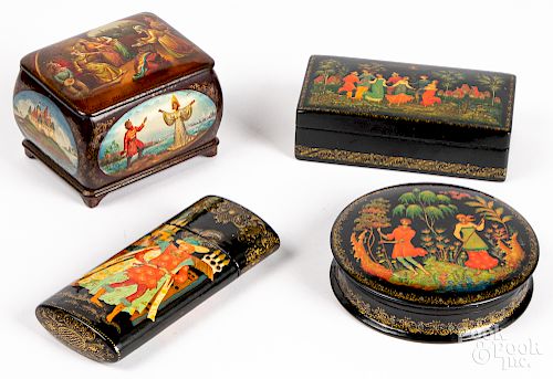 Four Russian lacquer boxes