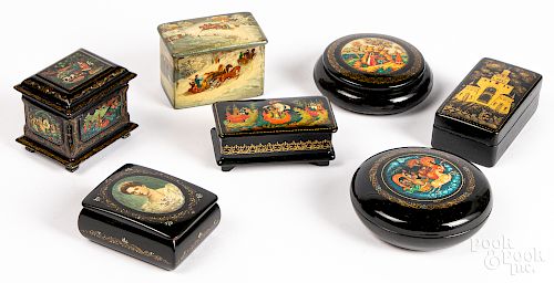 Seven Russian lacquer boxes