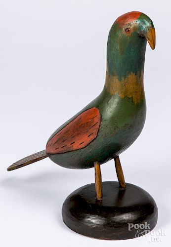 Carved and painted pine parrot