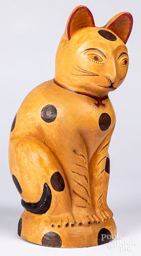 Carved and painted seated cat