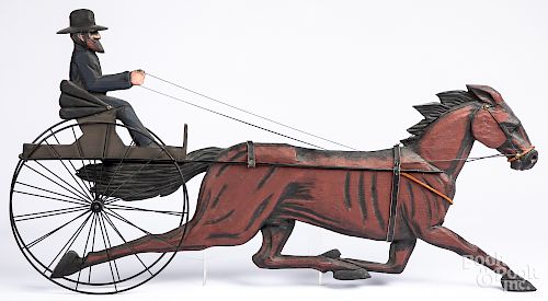 Carved Amish horse and sulky weathervane