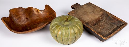 Two carved wooden bowls, etc.