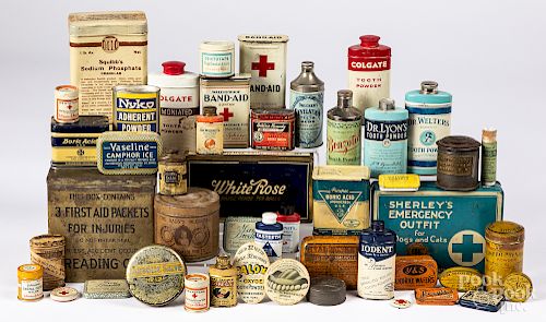 Large group of dental and medical tins
