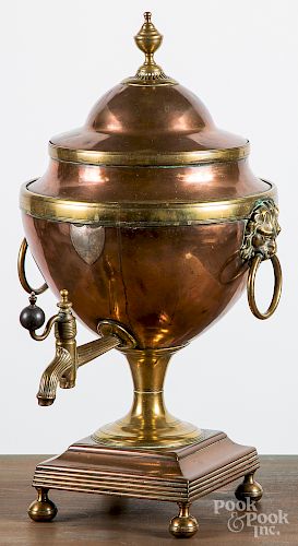 English brass and copper water urn