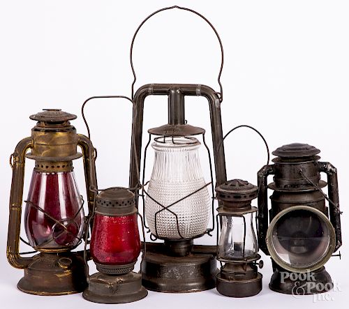 Five early tin lanterns