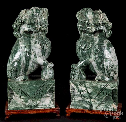 Pair of Chinese carved marble foo lions