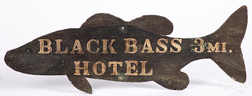 Painted metal trade sign for the Black Bass Hotel