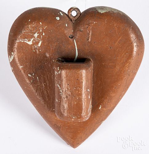 Painted pine heart shaped hanging match holder