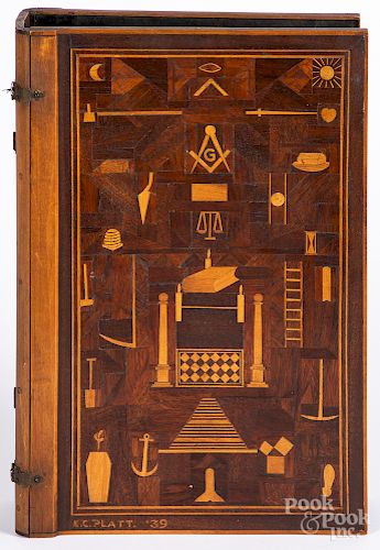 Parquetry inlaid Masonic book cover