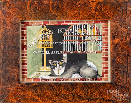 Three contemporary folk art works of cats