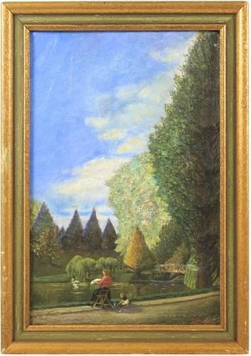 19th C. French Park Scene, Academie Artist Signed
