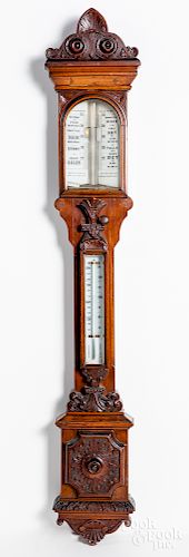 Large Victorian carved mahogany barometer