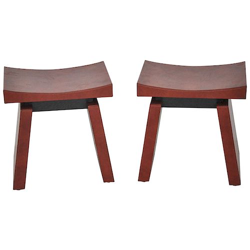 Red Leather Stools by Dominic Chambon, French 1970's