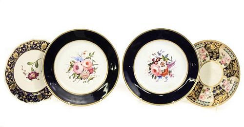 4 English Porcelain Plates, Derby & Chamberlain's