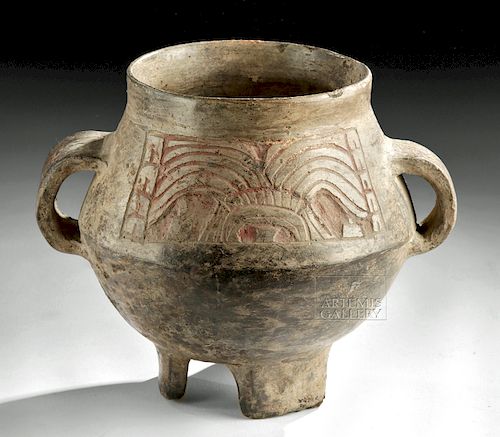 Maya Pottery Tlaloc Tripod Jar, ex Denver Art Museum