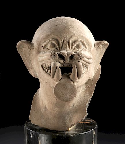 Exceptional Tumaco Pottery Feline Head