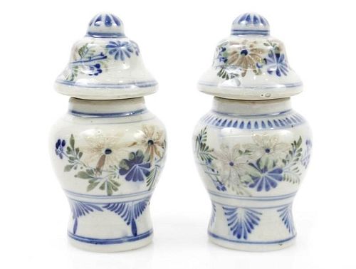 Pair of Diminutive Chinese Porcelain Lidded Jars