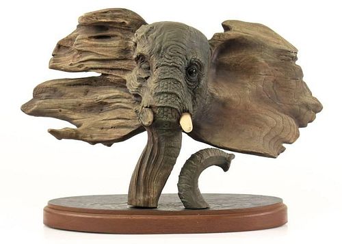 Wood Sculpture of Elephant Depicting Aging Process