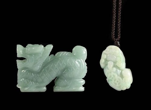 Collection of 2 Carved Jade Figural Carvings