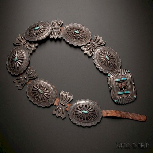 Navajo Silver and Turquoise Concha Belt