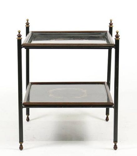 Two-Tiered Black Lacquer & Painted Tole Table