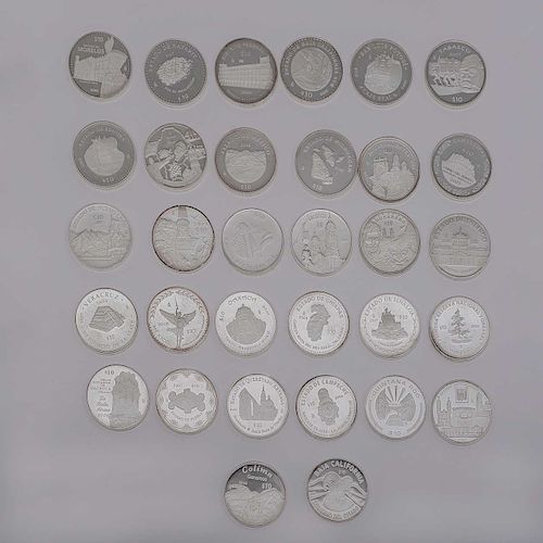 Monedas Conmemorativas de la Unión de los Estados de la República Mexicana en una Federación. Elaboradas en plata Ley 0.999.Peso:992g.