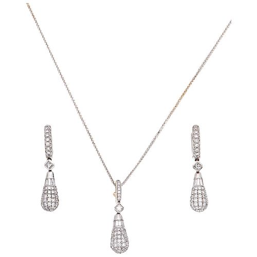OLIVA diamond 18K white gold choker, pendant and pair of earrings set.