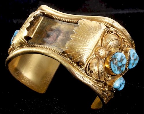 Navajo W. Haley 12K Gold & Turquoise Bracelet