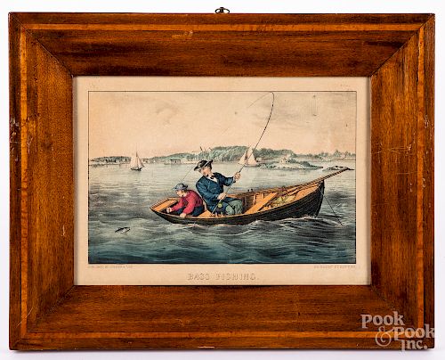Currier & Ives Bass Fishing color lithograph