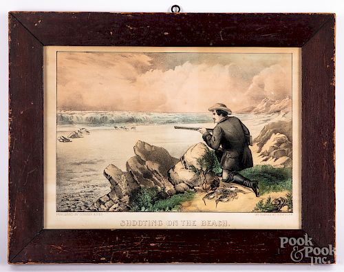 Currier & Ives Shooting on the Beach lithograph