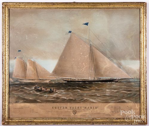 N. Currier Cutter Yacht Maria color lithograph