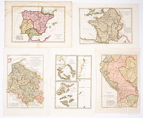 Five Bonne 1787 hand colored maps