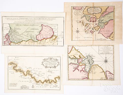 Four Bellin 1754 hand colored maps