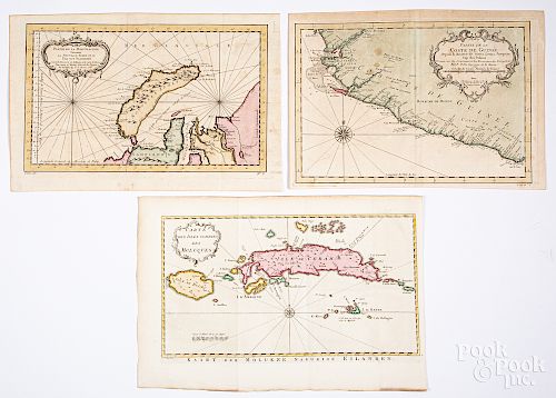 Three Bellin 1754 hand colored maps