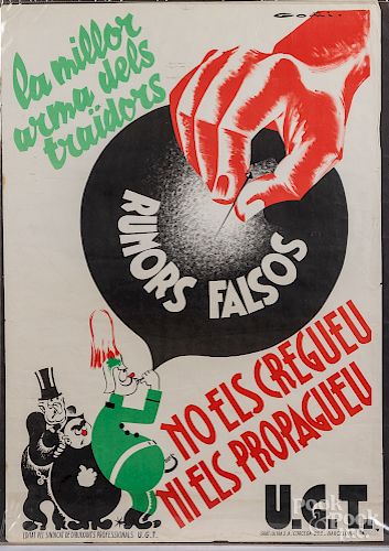 Spanish Catalan WWII propaganda lithograph