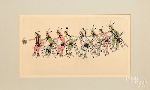 Four lithograph drawings of Sioux Indians